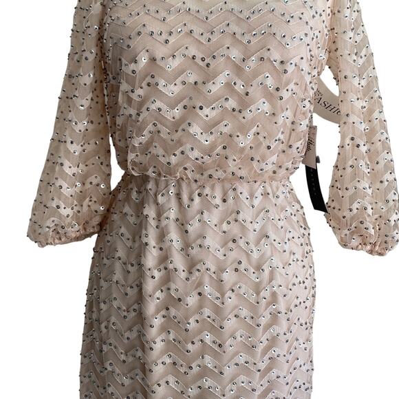AIDAN MATTOX Dress Women's Size 8 Cream Sheer Sequin Chevron Wedding Cocktail - Picture 6 of 16